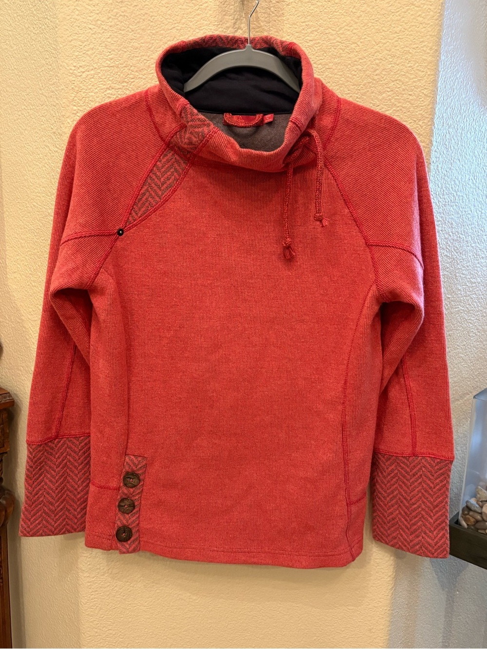 PRANA Women Lucia Orange Cowl Neck Wool Blend Herringbone Sweater Size Medium
